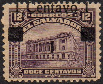sellos timbres-poste Briefmarken stamps El Salvador 1919 Centavo surcharges on Tram Trolley Tranvia National Theatre teatro nacional 